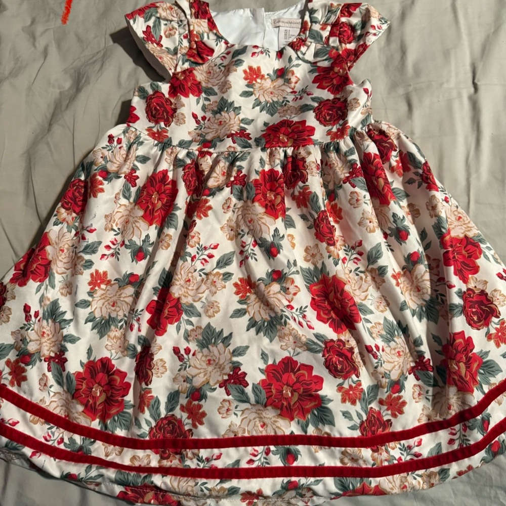 Catherine Malandrino Red and Cream Floral Dress
